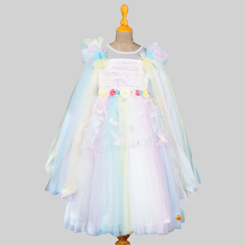 Multi Sequin Butterfly Scattered Girls Gown Sequin Dress Long