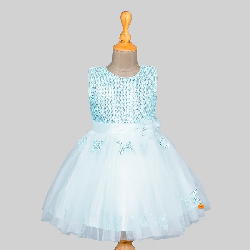 Turquoise Sequin Frock for Girls Modern Sequin Dress