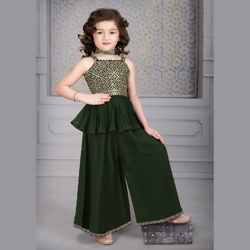 Mehndi Green & Wine Sequin Work Girls Palazzo Suit Sequin Dress Trend