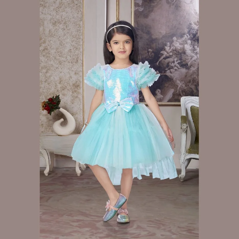 Turquoise Sequin Bow Girls Frock High Waist Sequin