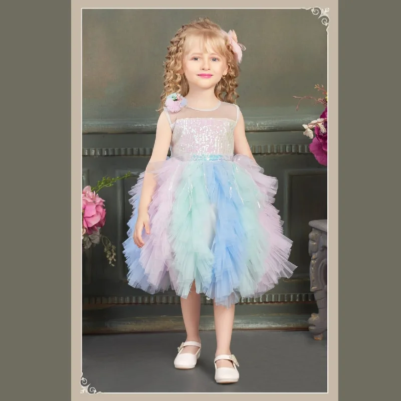 Multi Sequin Frill Frock for Girls Sequin Evening Dress