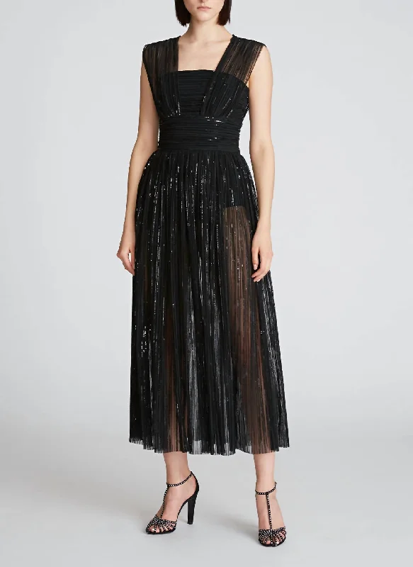 Liana Pleated Sequins Dress In Black Sequin Dress Look