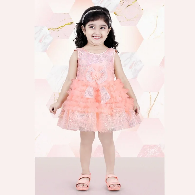 Peach Sequin Bow Frock for Girls Glamorous Sequin Dress