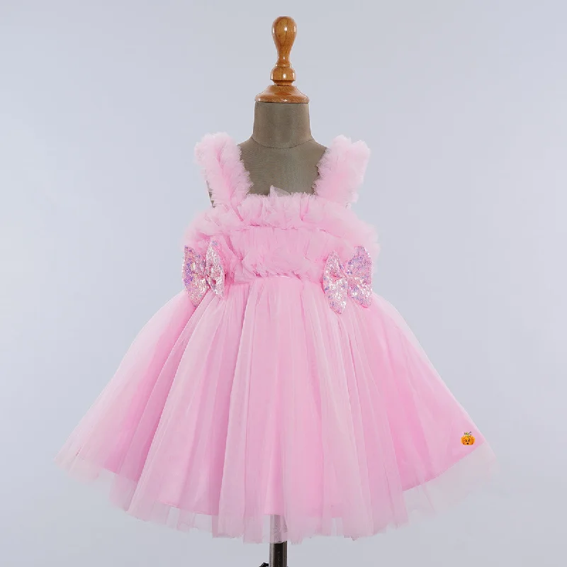 Sequin Bow Net Frock for Girls Sequin Evening Dress