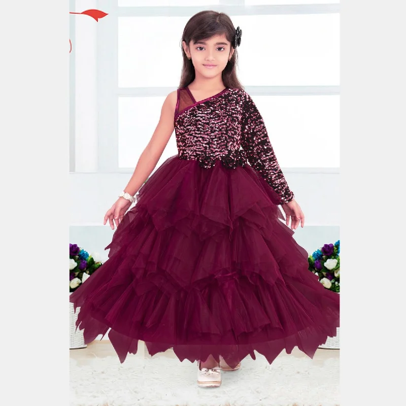 Wine Sequin Gown for Girls Sequin Dress Look