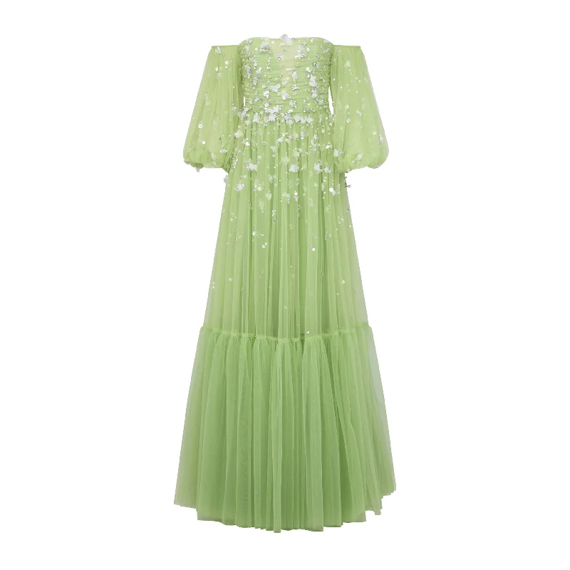 Priyanka Gown in Parakeet Tulle with Sporadic Sequins Sequin Dress Look