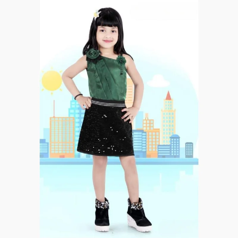 Green & Navy Blue Sequin Skirt and Top for Girls Sequin Backless Dress