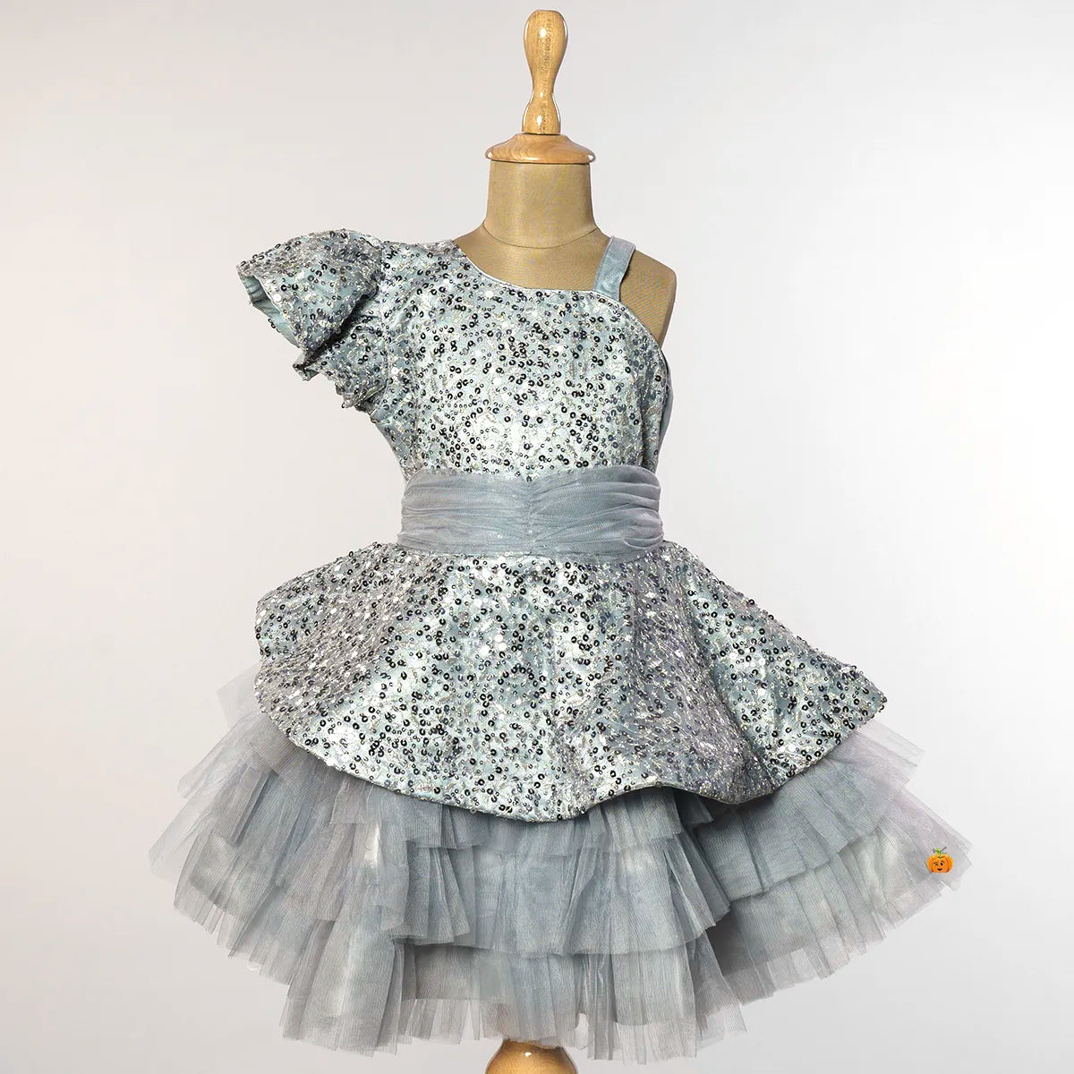 Grey & Onion Sequins Girls Frock Colorful Sequin Dress