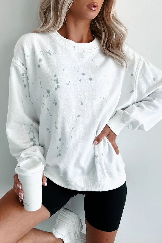 Lightweight Paint Splattered Crewneck Sweatshirt (White/Sage Paint) Women’s Zip-up Hoodies