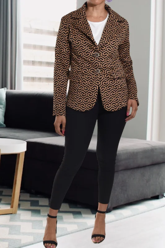 Patterned Dark Brown Blazer Coat Single Button Blazer