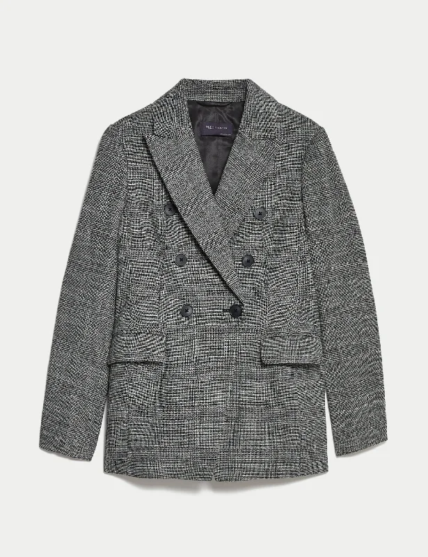 Tailored Checked Double Breasted Blazer Stylish Fitted Blazer