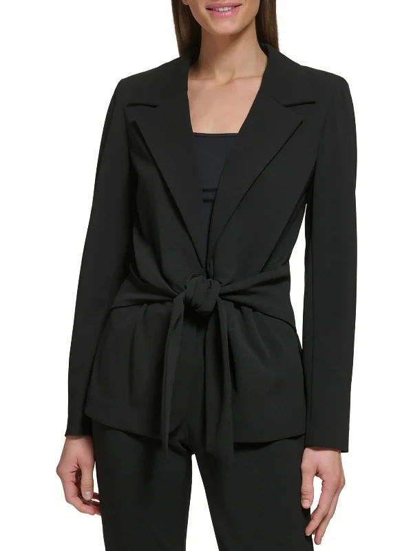 Womens Peak Lapel Tie Front Suit Jacket Tailored Blazer for Women