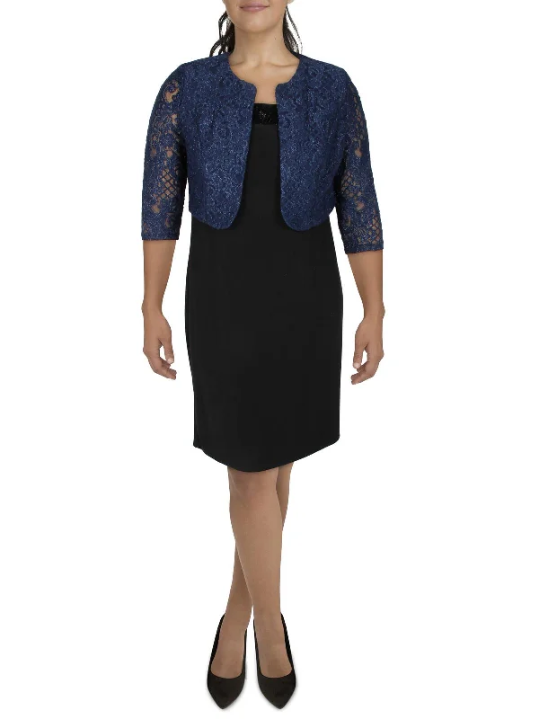 Petites Womens Lace Glitter Bolero Tweed Blazer Outfit