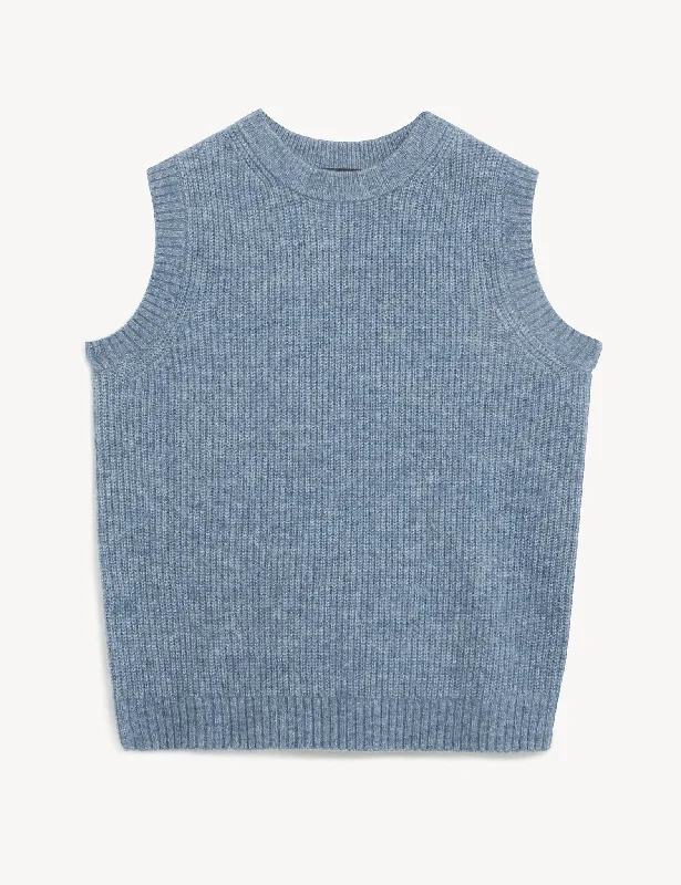 Crew Neck Knitted Vest Pullover with Button Detail