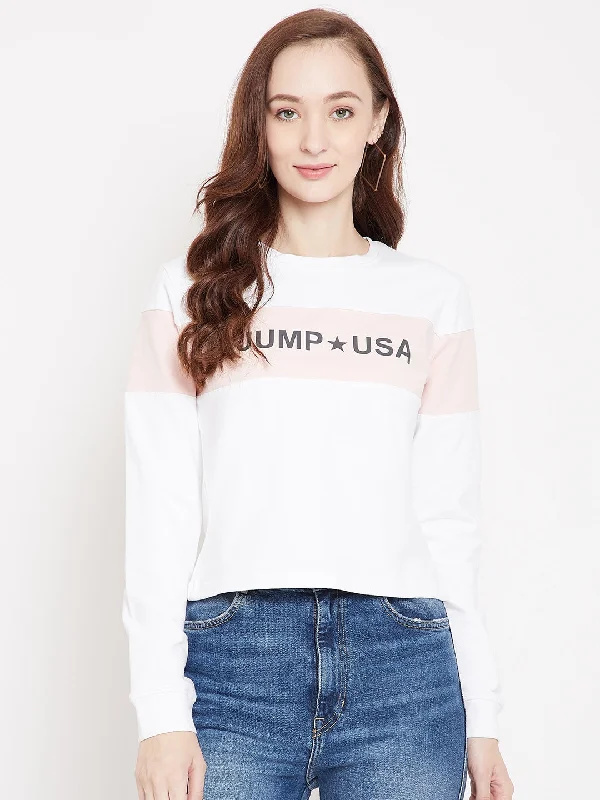 JUMP USA Women White Round Neck Sweatshirt Hoodies for Streetwear