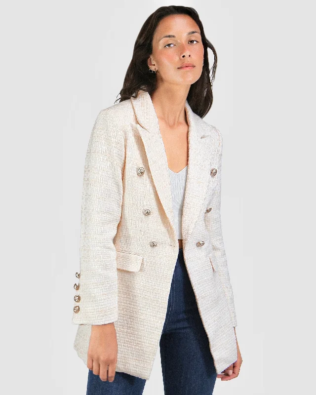 Princess Polina Tweed Blazer - Cream Classic Style Blazer