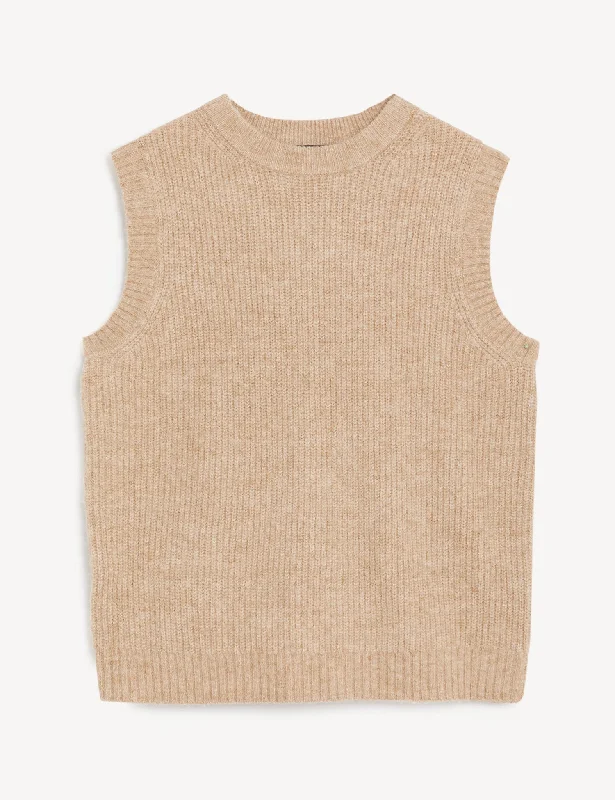 Crew Neck Knitted Vest Oversized Pullover Sweater