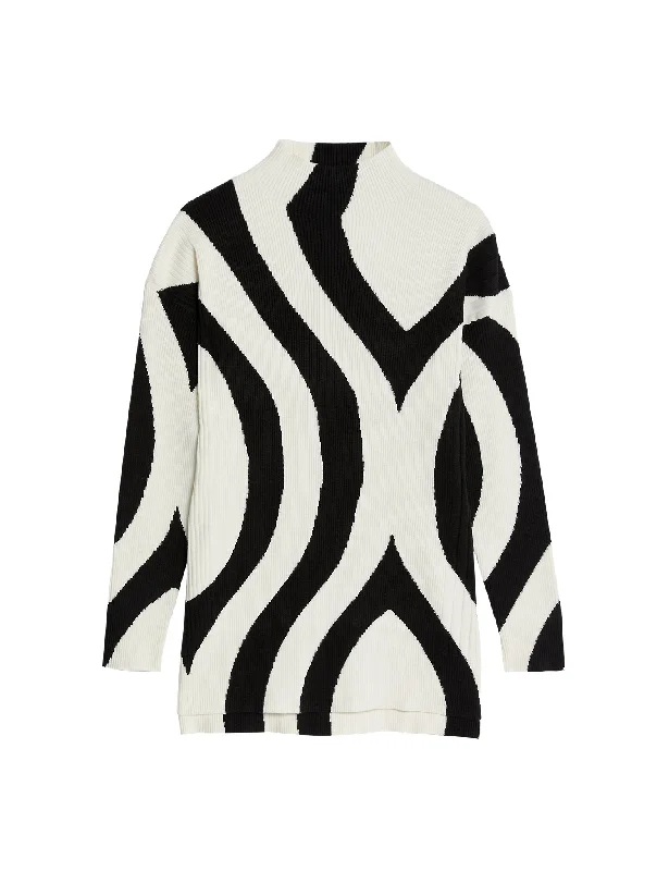 Patterned Funnel Neck Longline Jumper Cozy Winter Pullover