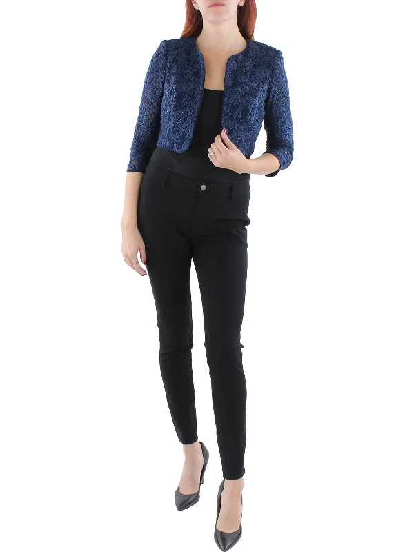 Womens Embroidered Glitter Bolero Lightweight Double-breasted Blazer