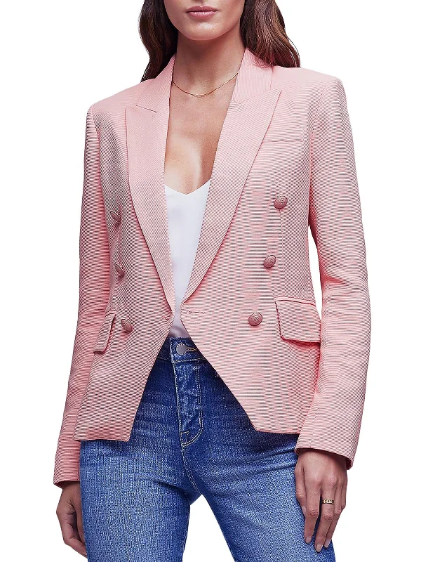 Womens Office Career Double-Breasted Blazer Checked Blazer Jacket