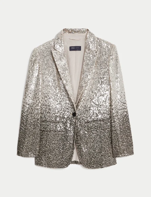 Tailored Sequin Single Breasted Blazer Blazer with Shoulder Pads