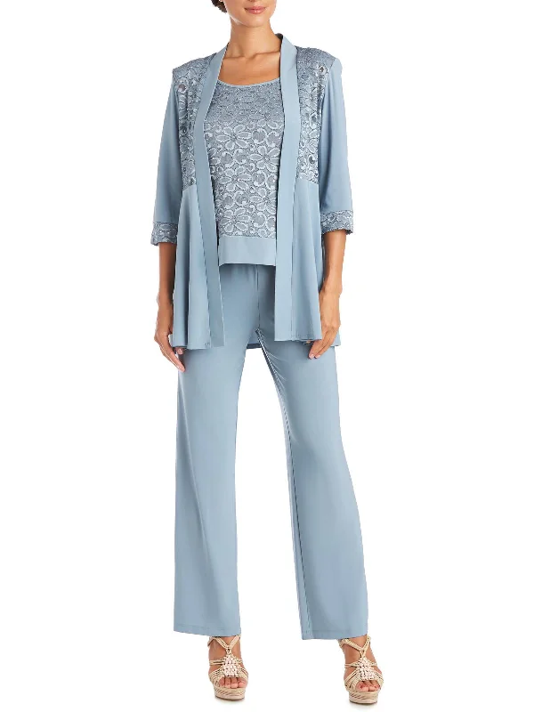 Womens Lace Sequined Pant Suit Office Blazer Style