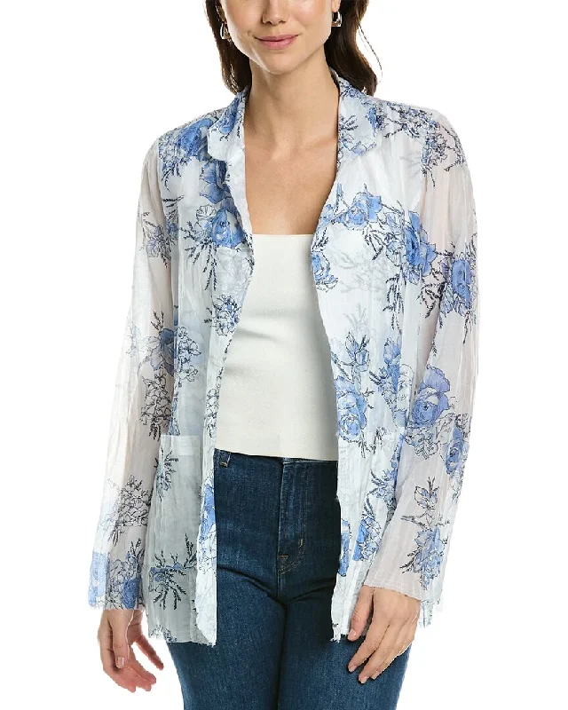 Go> by GoSilk  Go Crinkle Cut Silk-Blend Jacket Checked Blazer Jacket