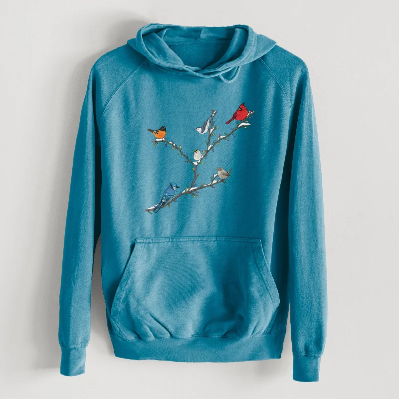 Christmas Backyard Birds  - Mid-Weight Unisex Vintage 100% Cotton Hoodie Printed Sweatshirt Hoodie