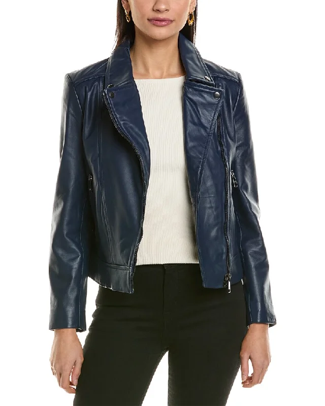 Ted Baker Fitted Leather Biker Jacket Checkered Blazer Jacket