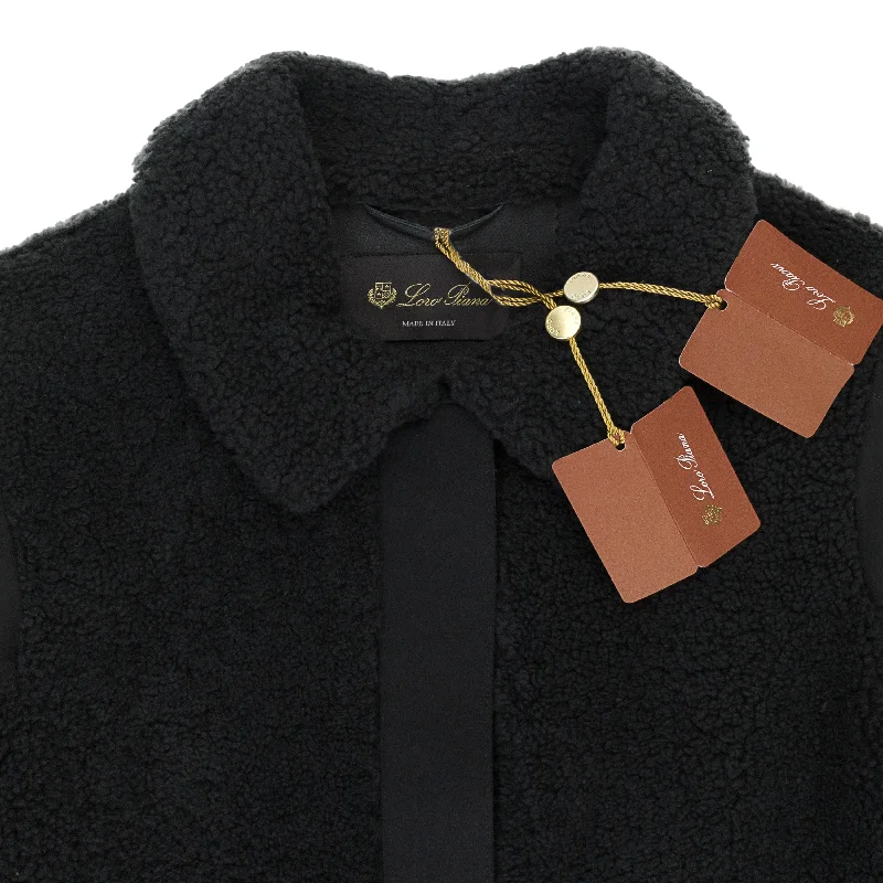 CAPP CARLOW CURLY SHEARLING BLACK COAT Elegant Tweed Blazer