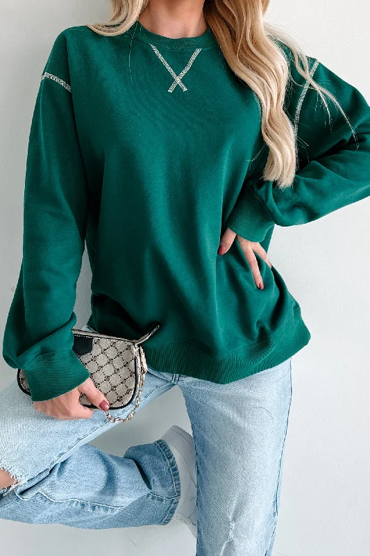 Pressing Pause Oversized Crewneck Sweatshirt (Hunter Green) Pullover Hoodie Sweatshirt