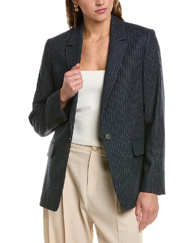 Vince Pinstripe Flannel Wool-Blend Blazer Structured Blazer Jacket