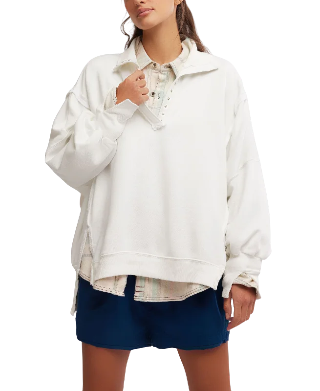 Camden Henley 1/4 Zip Sweatshirt in Optic White Fashionable Sweatshirts for Women