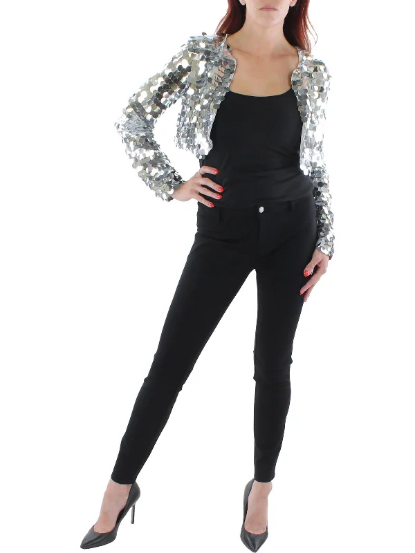 Womens Sequined Crop Bolero Casual Blazer Look