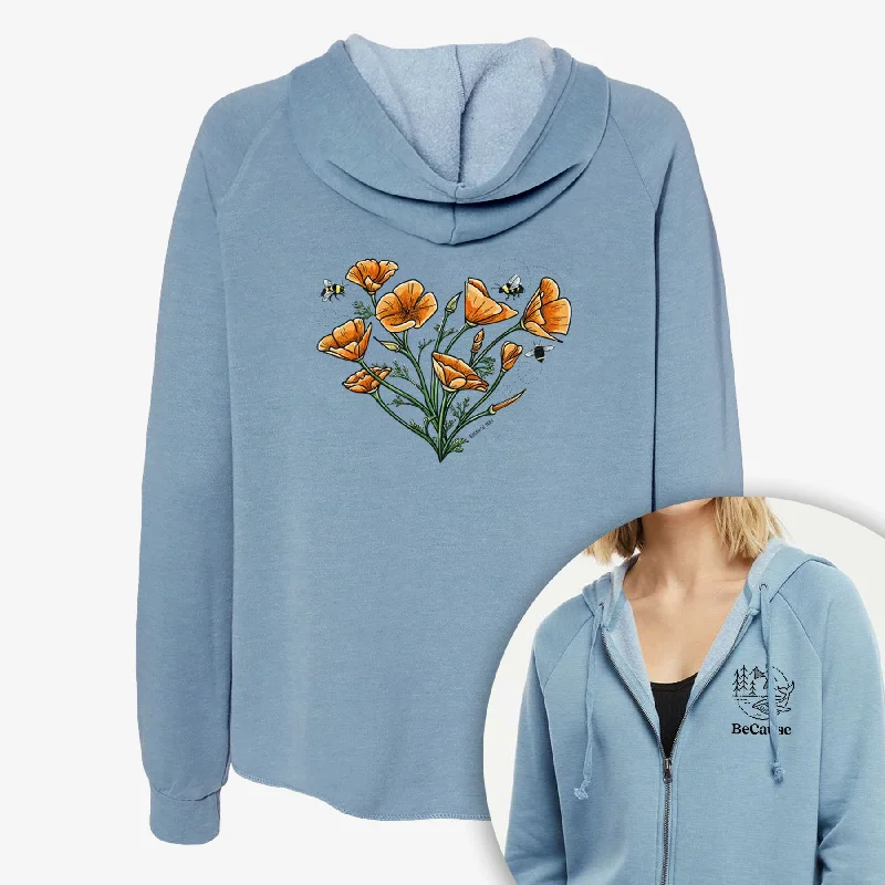 Color California Poppy Heart - Women's Cali Wave Zip-Up Sweatshirt Modern Hoodie Sweatshirt