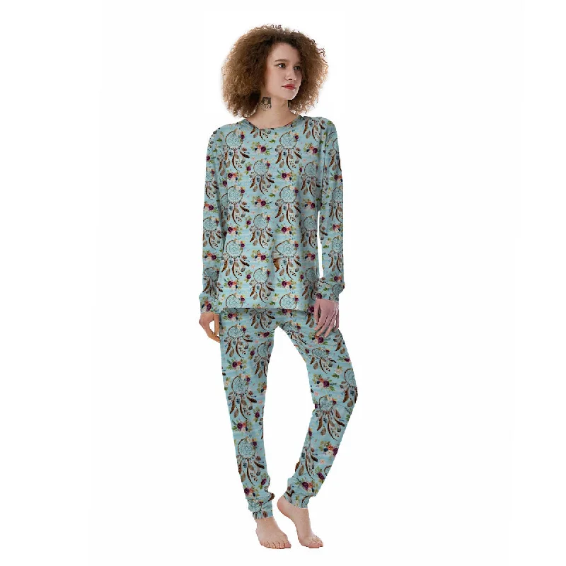 Dream Catcher Blue Native Print Pattern Women's Pajamas Sleeveless pajama sets