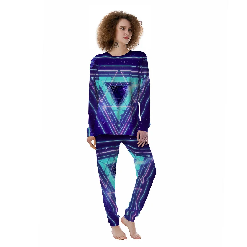 EDM Light Blue Geometric Print Women's Pajamas Sexy pajama sets