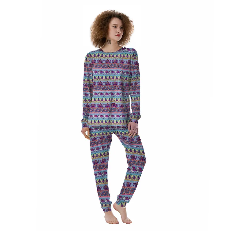 Elephant Indian Colorful Print Pattern Women's Pajamas Cooling pajama sets