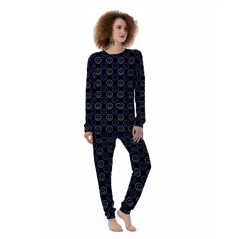 Emoji Blue Print Pattern Women's Pajamas Fall pajama sets