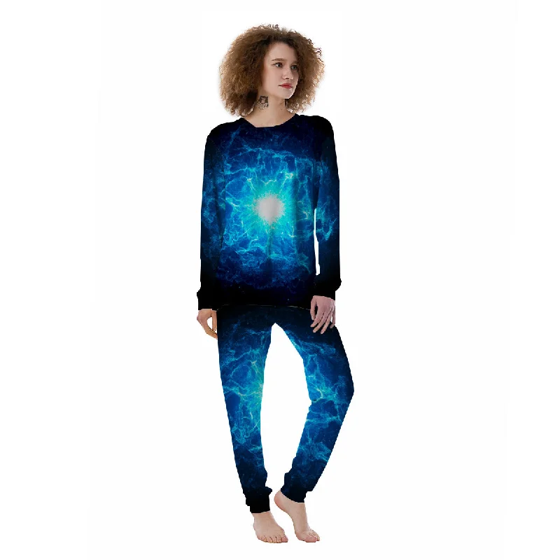 Energy Blue Plasma Print Women's Pajamas Silk pajama sets