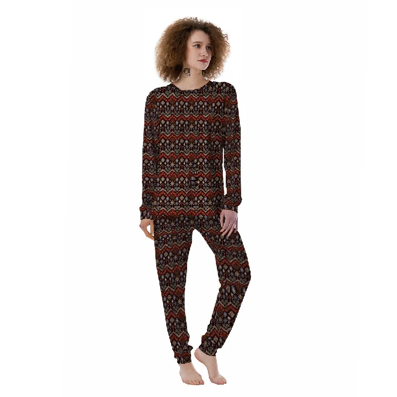 Ethnic Boho Print Pattern Women's Pajamas Petite pajama sets