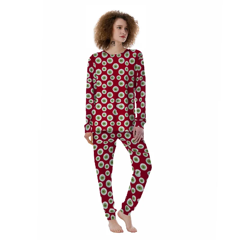 Eyeball Red Creepy Print Pattern Women's Pajamas Best-selling pajama sets 2024