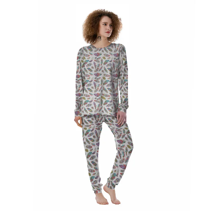 Feather Bohemian Print Pattern Women's Pajamas Personalized pajama sets