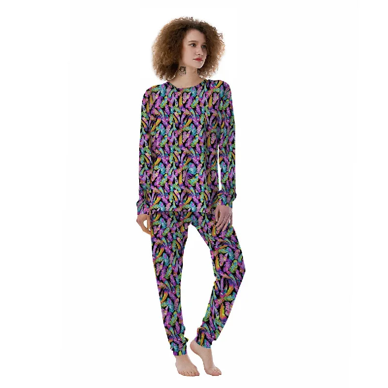 Feather Colorful Print Pattern Women's Pajamas Best pajama sets for pregnancy