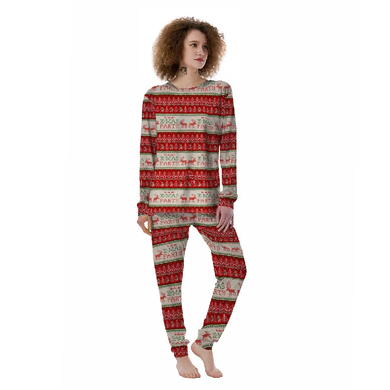 Festive Christmas Knitted Print Pattern Women's Pajamas Discounted pajama sets