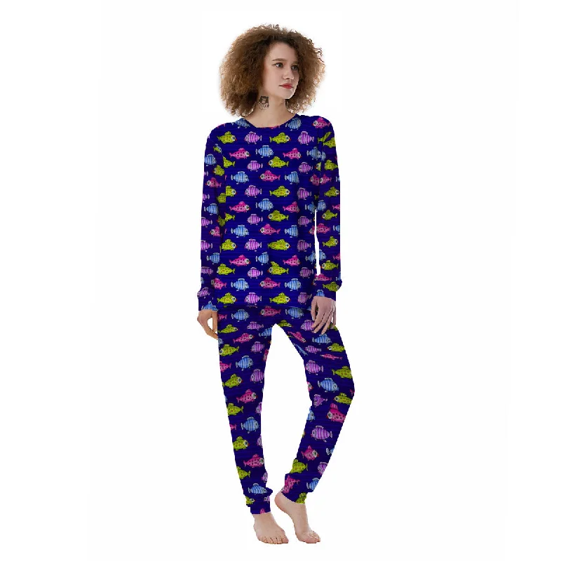 Fish Cartoon Print Pattern Women's Pajamas Cheap pajama sets