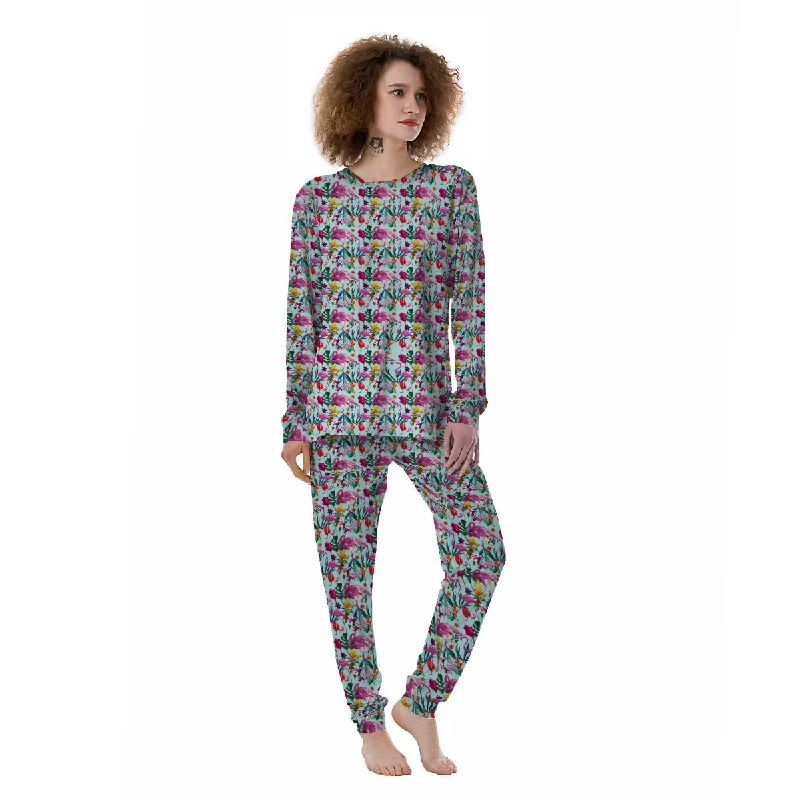 Flamingo Tropical Colorful Print Women's Pajamas Movie night pajama sets