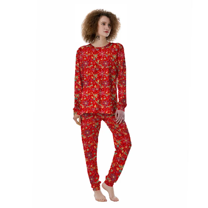 Floral Dragonfly Christmas Print Pattern Women's Pajamas Sleepwear pajama sets