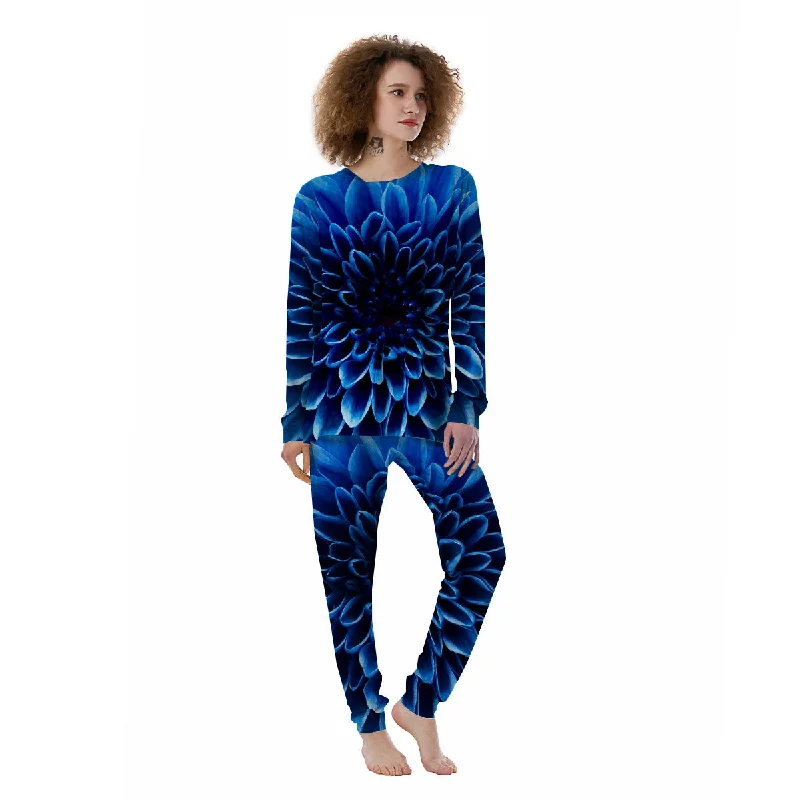 Flower Blue Chrysanthemum Print Women's Pajamas Boho pajama sets