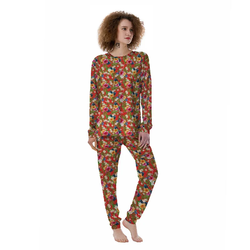 Flowers Hibiscus Colorful Print Pattern Women's Pajamas Velvet pajama sets